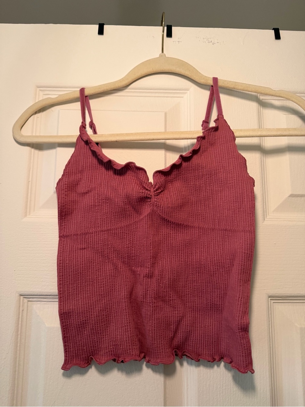 Urban Outfitters Rose Ribbed Ruffle Cami